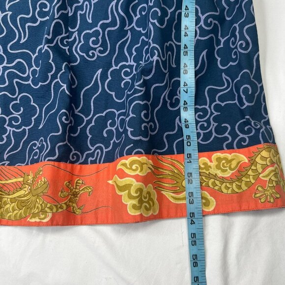 J Peterman Company Imperial Dragon Kimono Dress Faux Wrap Cotton Blue Print S/M - Picture 7 of 13